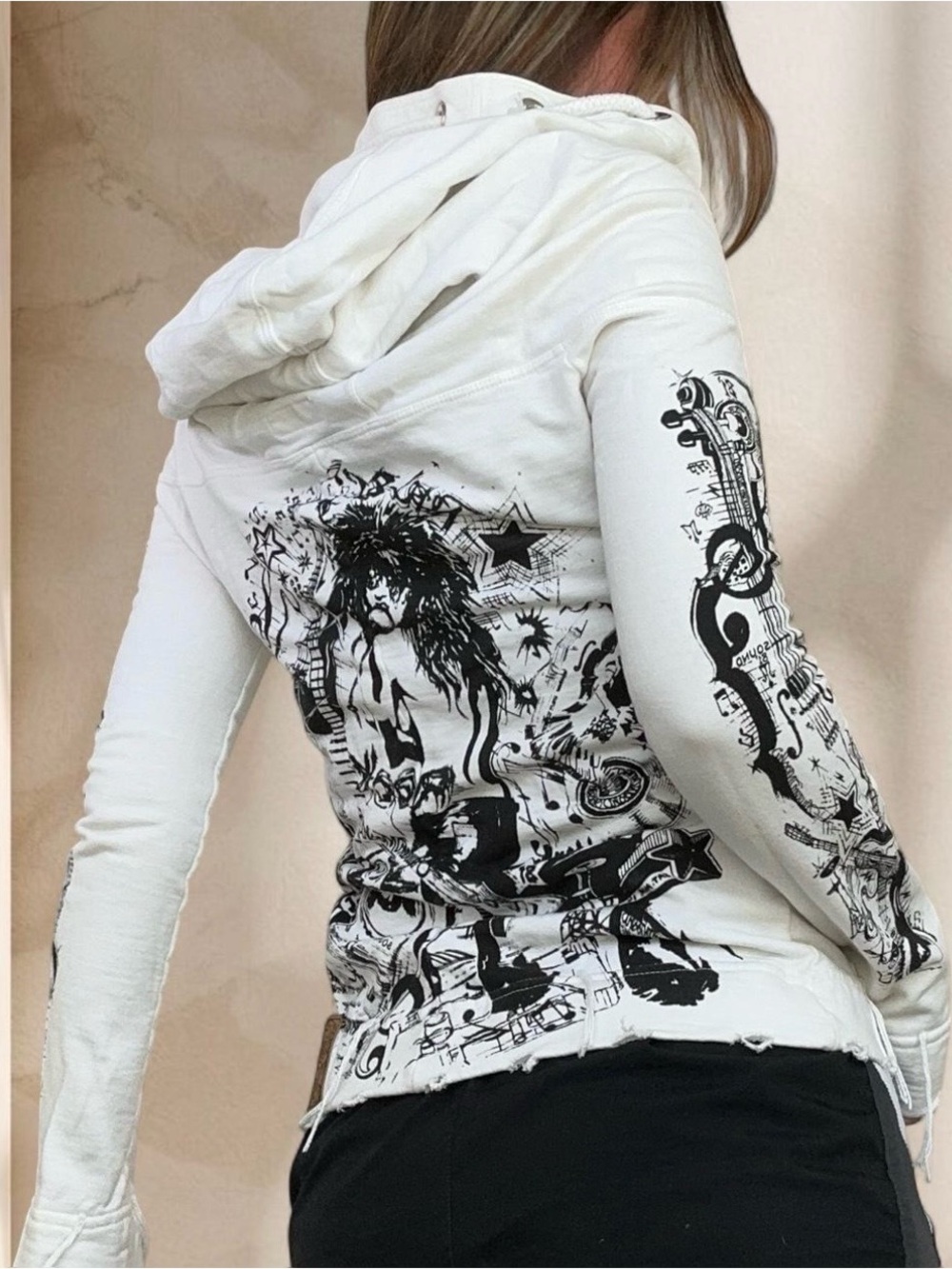 Lauren Moshi Rock & Roll Exaggerated Hood Zip Up Hoodie